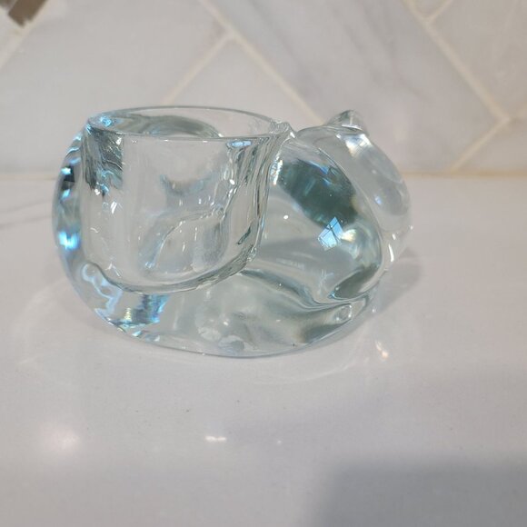 Indiana Glass Sleeping Cat kitten translucent Votive Candle Holder cute - Picture 6 of 8